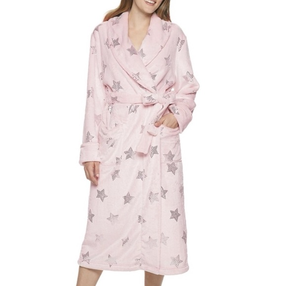 Sonoma Other - Long pink Plush Robe metallic silver stars small NWT